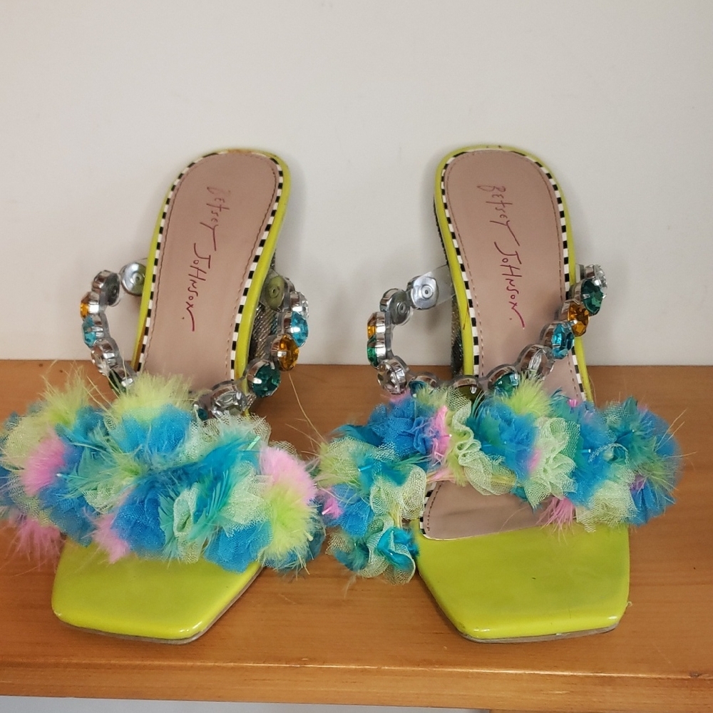 *donated* Betsey Johnson Neon Green and Multicolor Embellished Heels